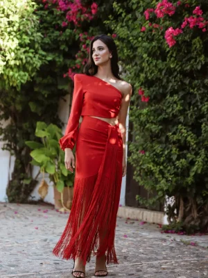 Vestido Midi con Flecos